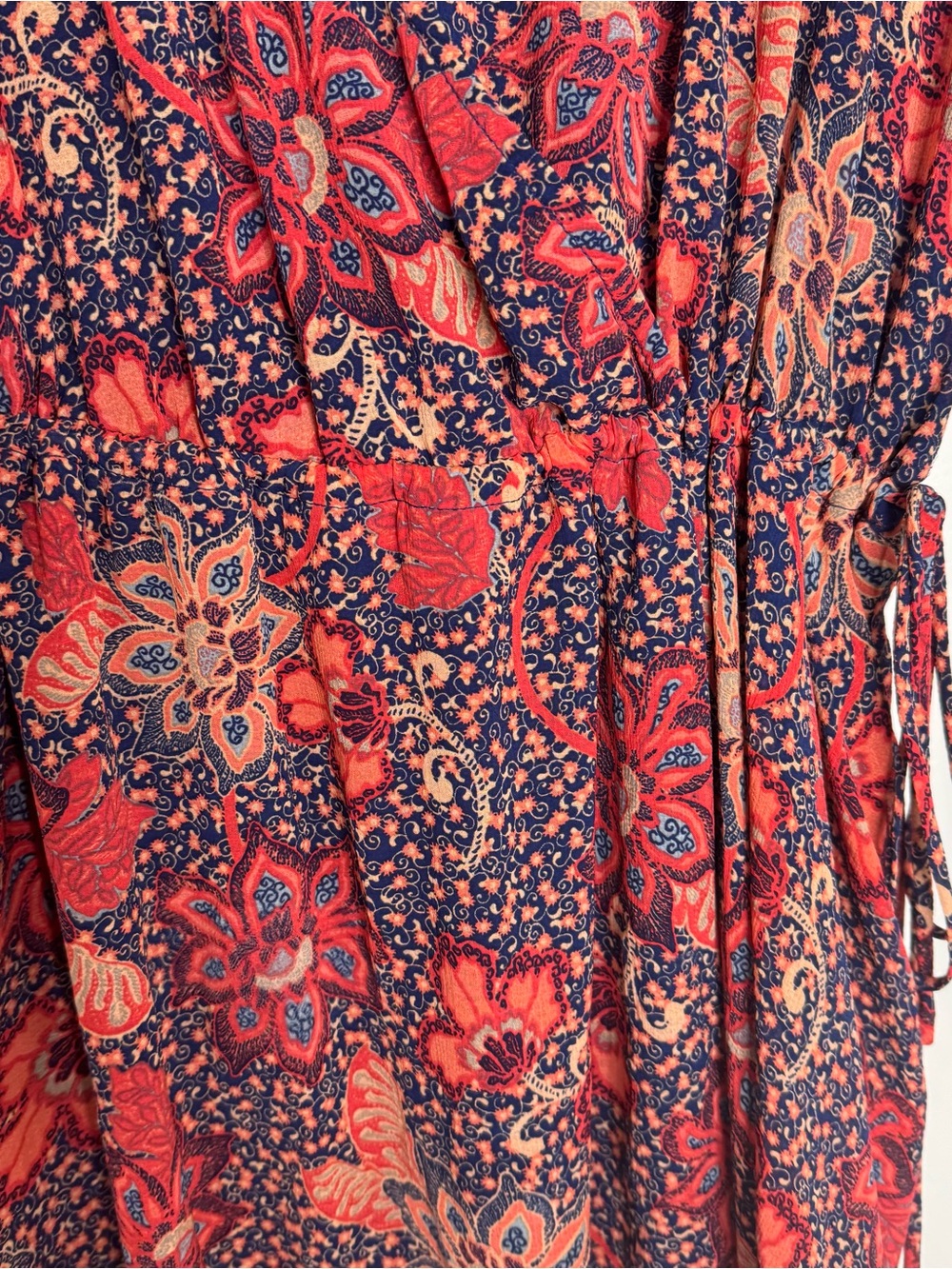 Free People Floral Handkerchief Hem V-neck Long Sheer Sleeve Mini Dress Large - Picture 5 of 9